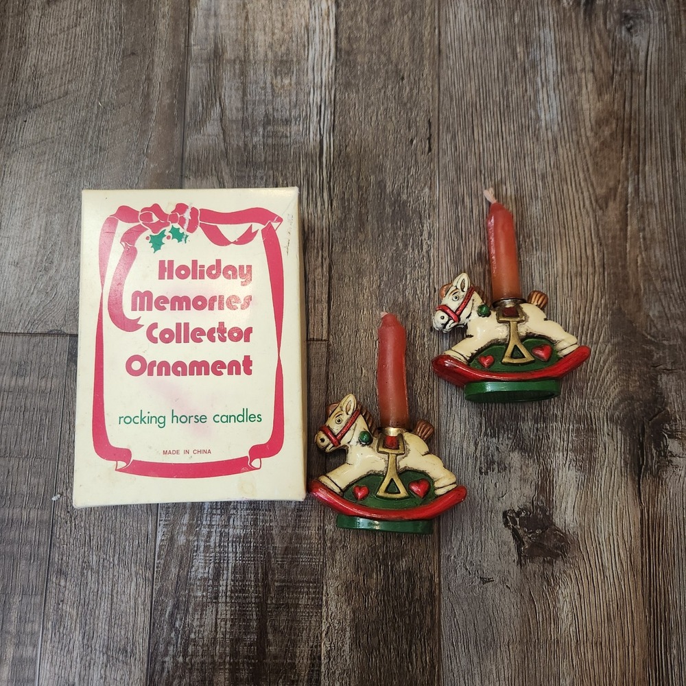 Vintage Holiday Memories Rocking Horse Candle Ornaments Set of 2‎ with Box Retro
